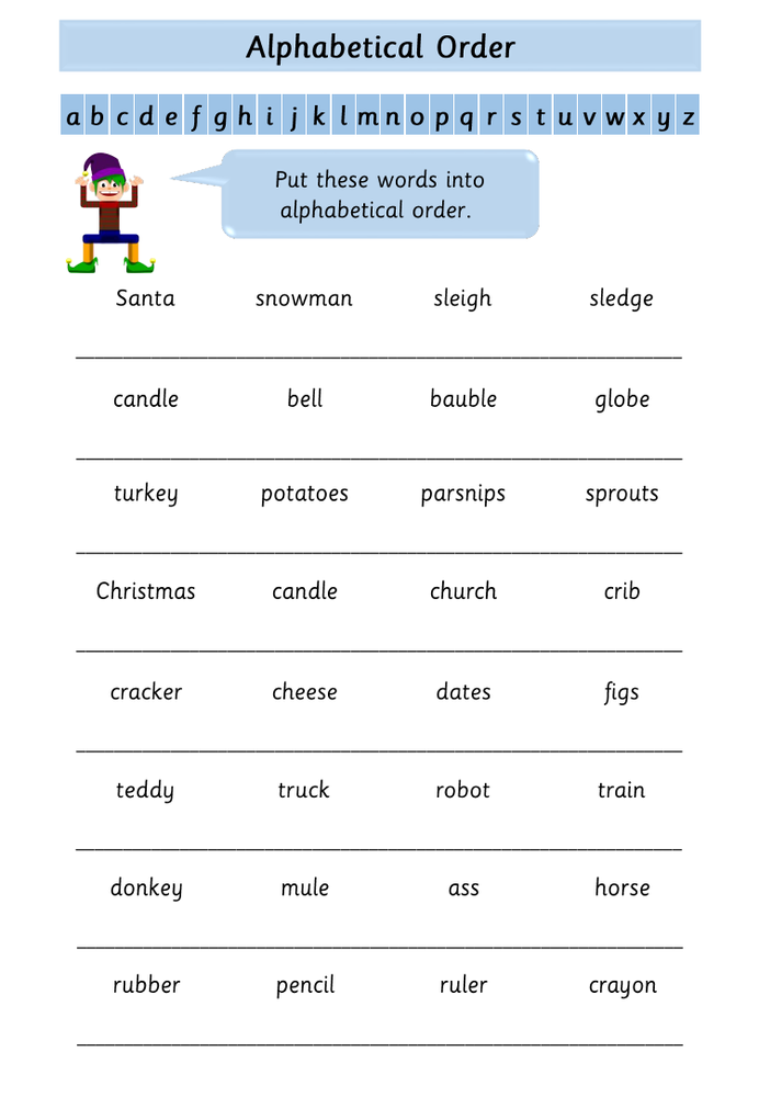 Alphabetical Order - Christmas Worksheets - Inspire and Educate! By ...
