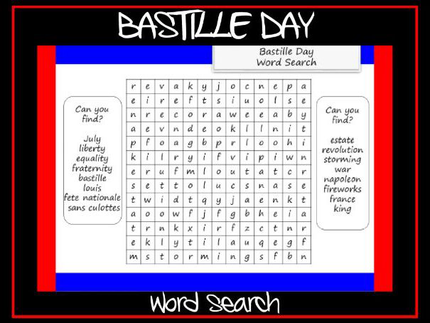 Bastille Day Word Search Inspire and Educate By Krazikas