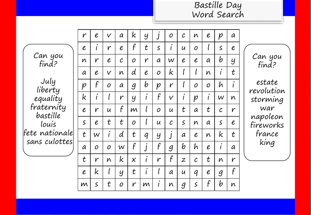 Bastille Day Word Search Inspire And Educate By Krazikas